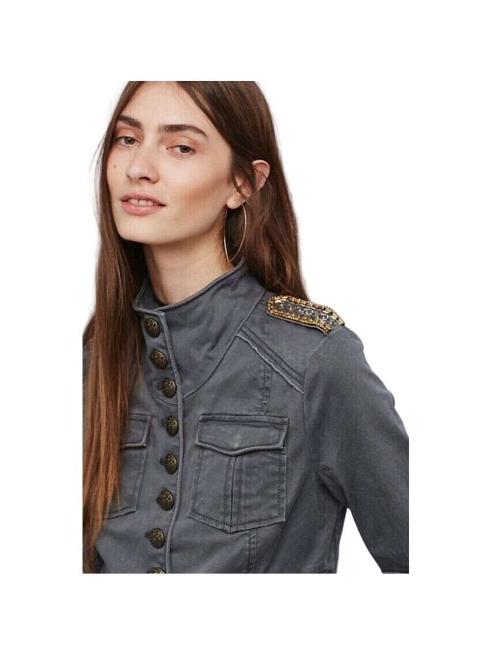 Free People Shrunken Officer Military Style Beaded Jacket XS - Picture 6 of 6